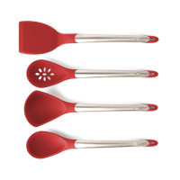 CUISIPRO Silicone Tool Set-Ladle  Turner  Spoon & Slotted Spoon Red