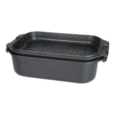 Commichef Cast Aluminium Roasting Dish With Skillet Lid 34x24cm 8L Black